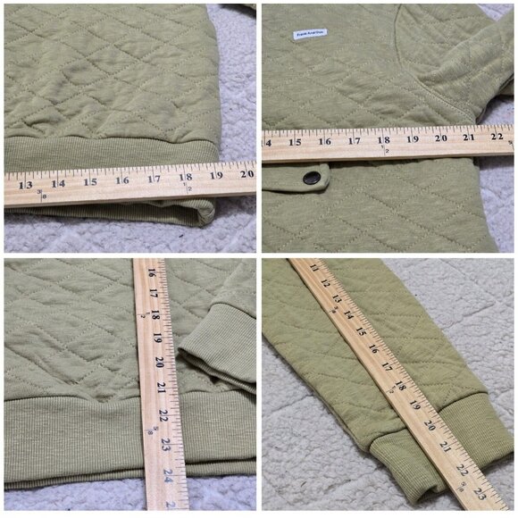 Frank And Oak Mens‎ Green Quilted Half Zip Hoodie Sweatshirt Cotton Size M - Picture 10 of 11